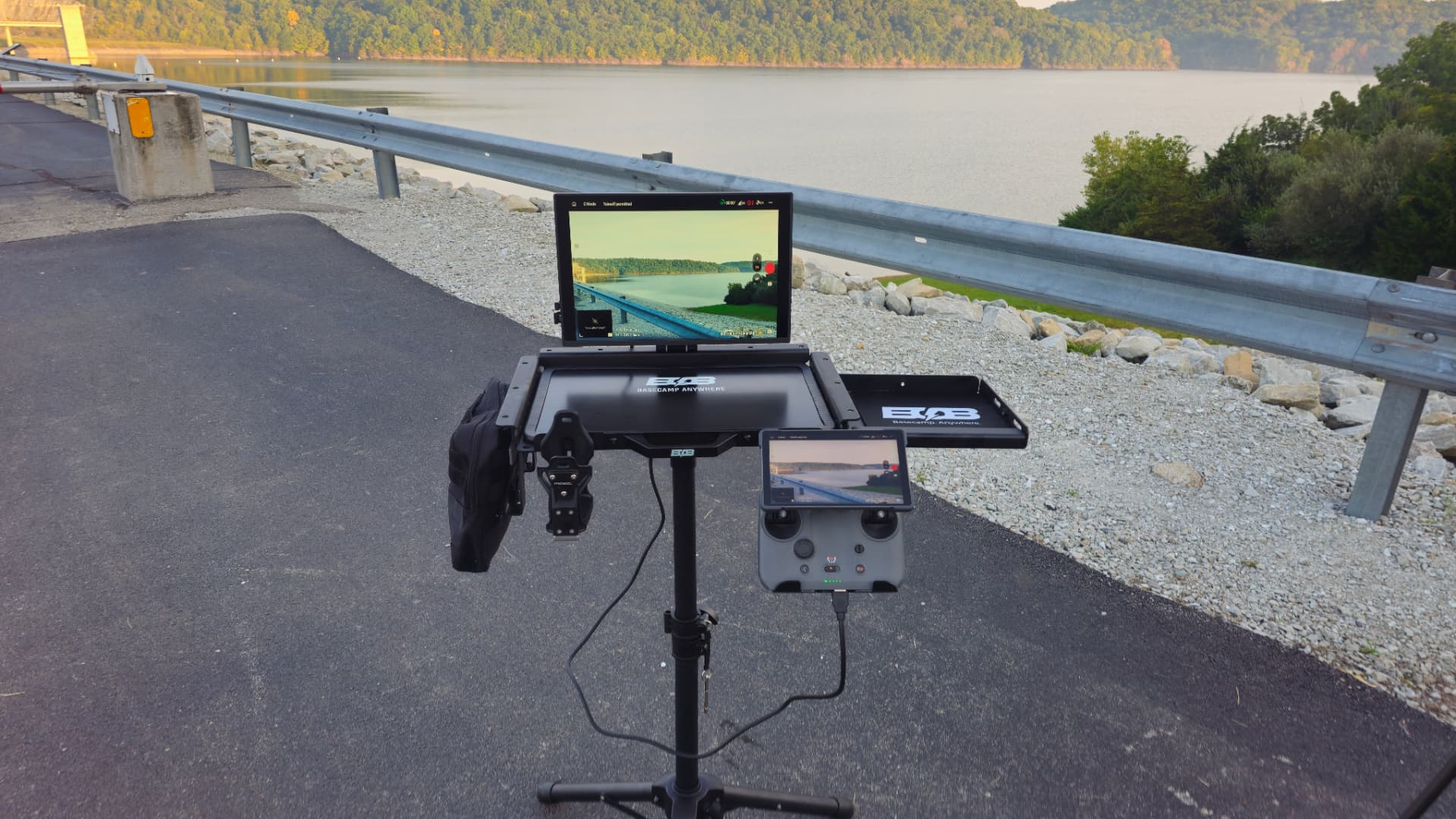BOB Flight Deck with monitor and controller at a lakeside overlook
