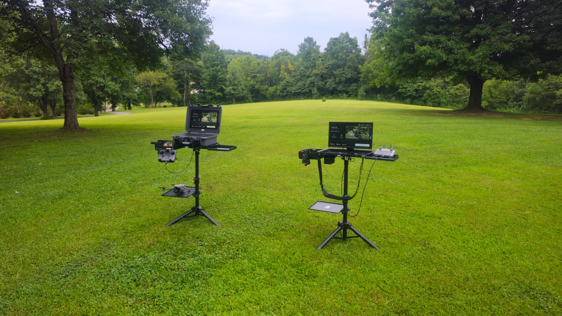 BOB Air Command and Flight Deck set up on tripods in an open field