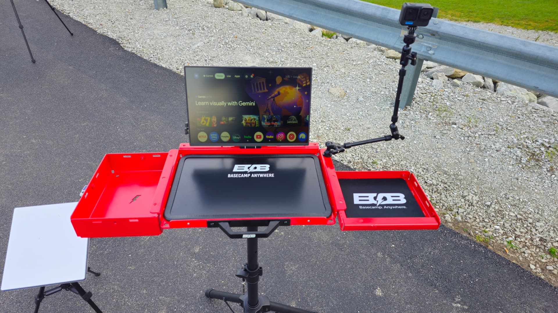 Close-up of red BOB Flight Deck with monitor and gear trays