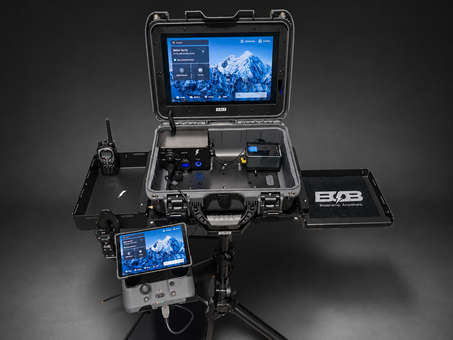 BOB Air Command full rig on tripod with display, controller, side trays, and radio